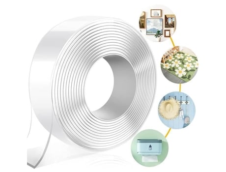 Fita Adesiva Dupla Face Transparente Super Resistente, Reutilizável, Multifuncional E Não Marcante Hautstore (3m X 3cm X 2mm)