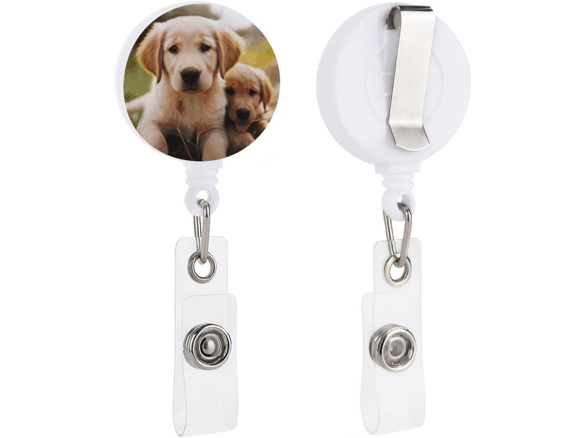 Porta Crachá Retrátil Com Pingente De Filhote De Golden Retriever, Resistente E Redondo, Com Clipe De Plástico Leve E