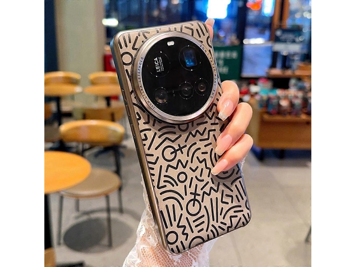 Capa Traseira De Couro Galvanizado Com Rabiscos Criativos Para Xiaomi 15 Ultra, Marrom