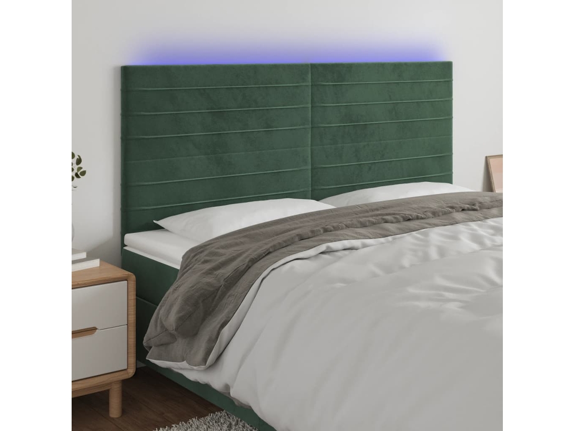 Cabecero de terciopelo con LED 180x5x118/128 cm Verde oscuro