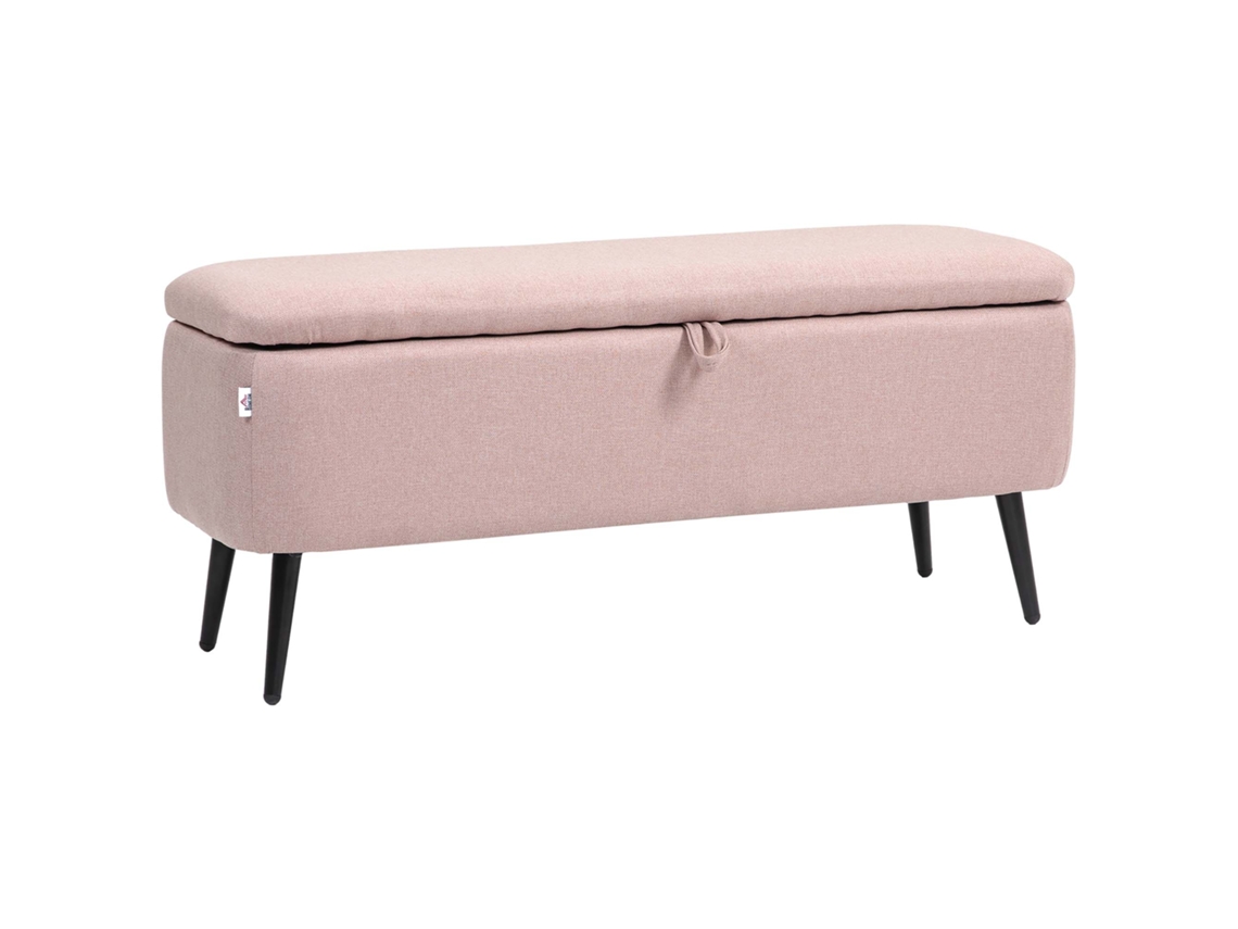 Banco de Armazenamento com Tampa Reversível e Pernas de Aço para Entrada do Quarto e Sala de Estar, 101x38,5x44,5cm Rosa Ge