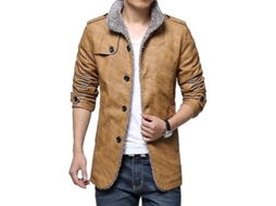 2026 chaqueta de Cuero Pu para Hombre Invierno Abrigo Largo Caliente Windproof Casual Talla Regular Pdv L Amarillo