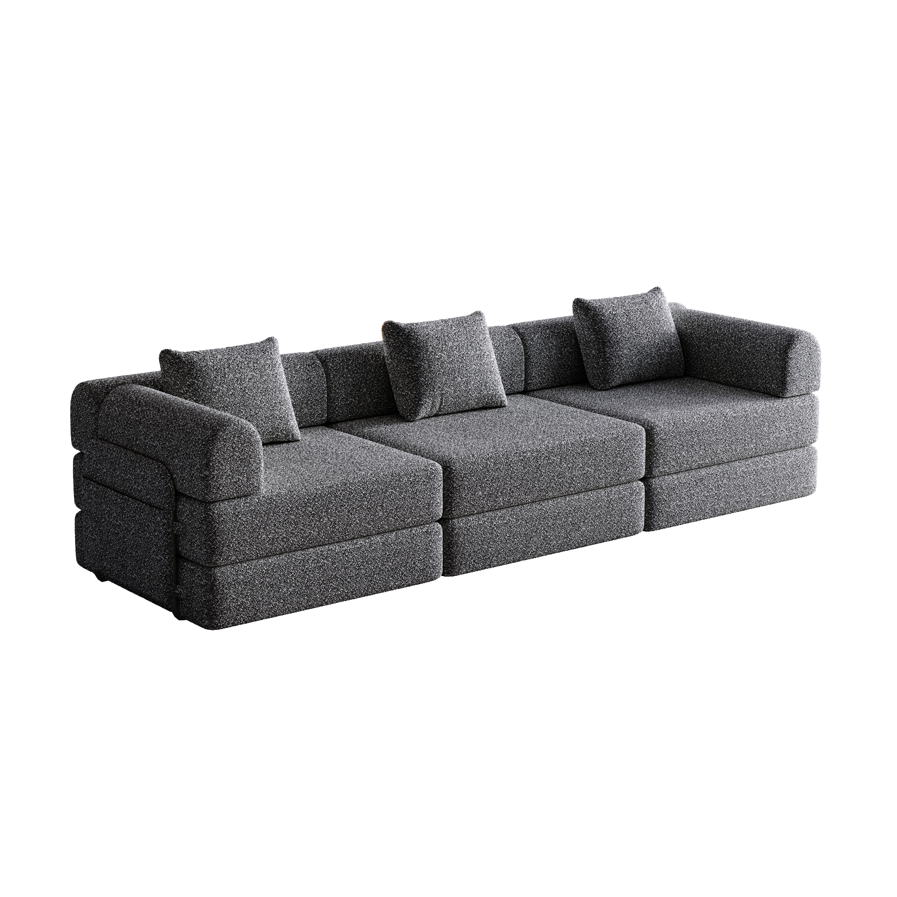 Sofá elegante com puff e armazenamento, 4 lugares, braços confortáveis, porta copos, bolsos laterais ORBITRA COMMERCE