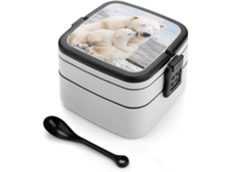 Polar Bear Love Marmita Bento Empilhável De Camada Dupla À Prova Vazamentos, 1000ml, Com Colher, Recipiente Portátil De