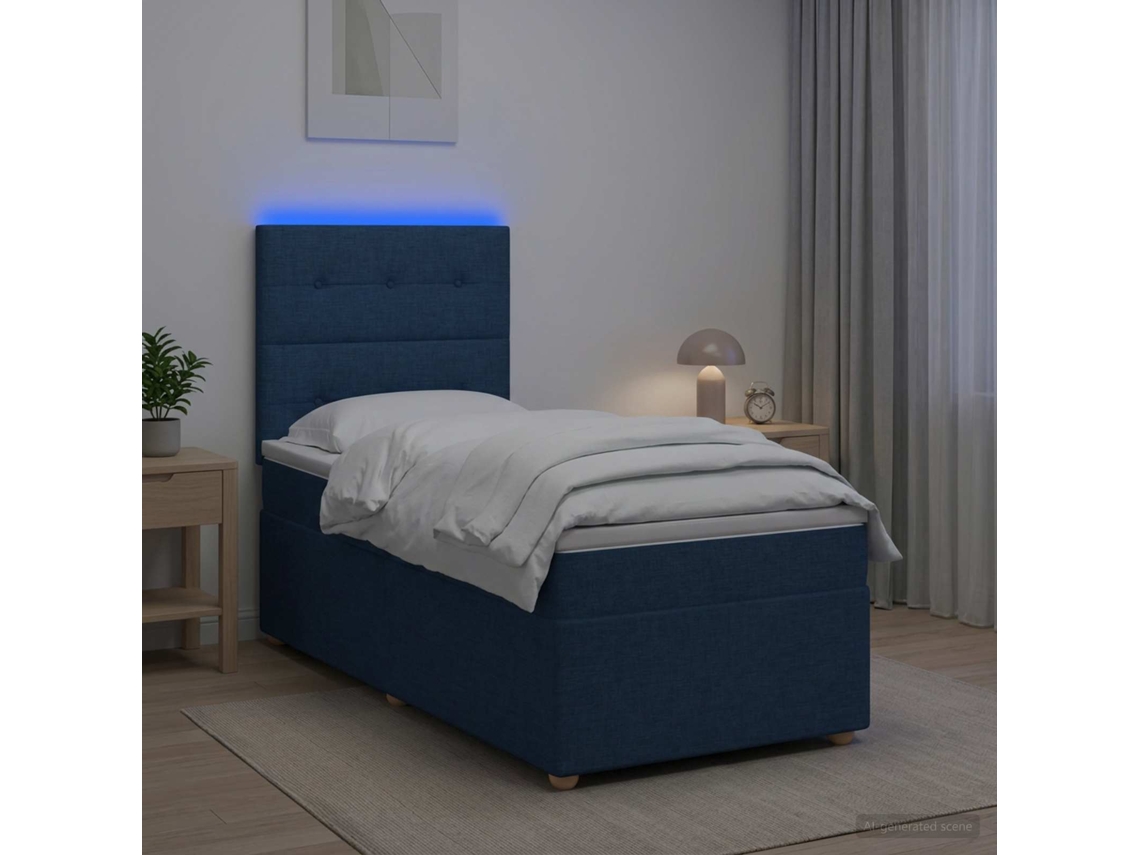Vidaxl Cama Box Spring Com Colchão Azul 80 X 200 Cm Tecido