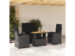 Vidaxl 4 Pcs Conjunto De Jardim P/ Jardim C/ Almofadões Vime Pe Preto