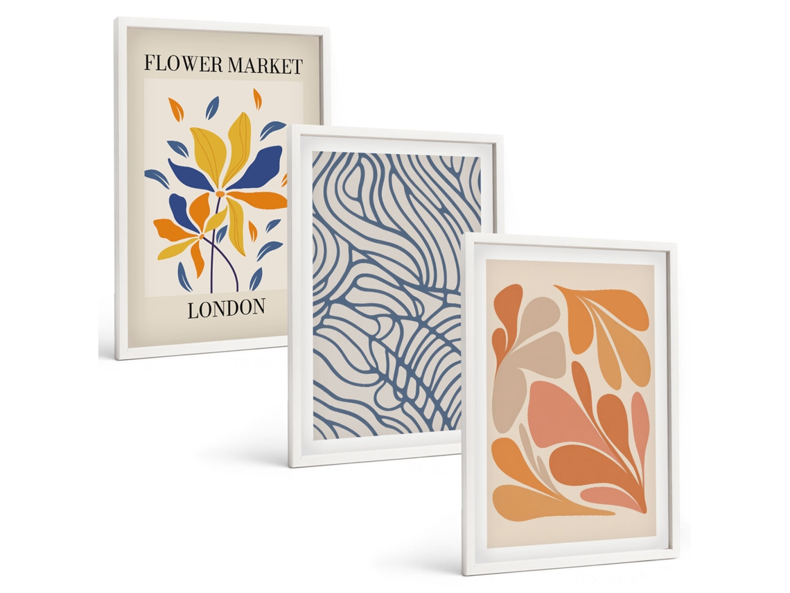 Conjunto De Pinturas Flores Abstratas Modernas Espelharte (3 Peças 40x60 Cm)