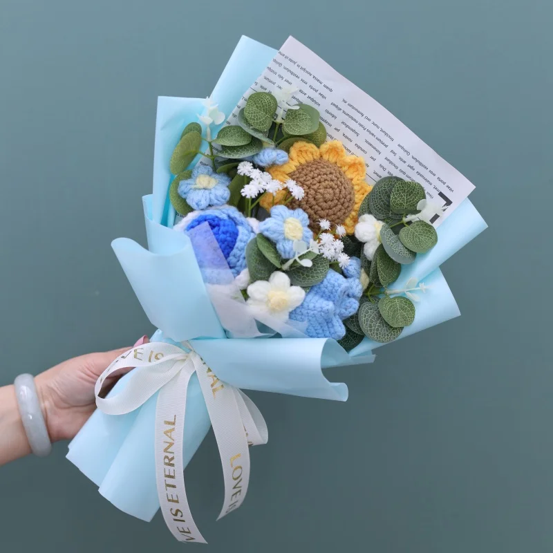 (azul) Buquê Artificial De Crochê Feito À Mão - Presente Para O Dia Dos Namorados