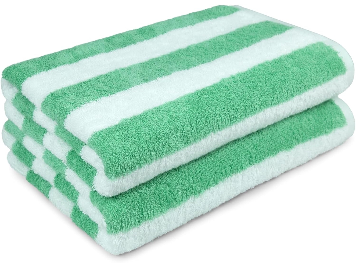 Toalha de Praia e Piscina Listrada em Algodão Felpudo Verde, 152 X 75 Cm, Pacote com 1 Unidade. Macia, Absorvente AQUAFORGE
