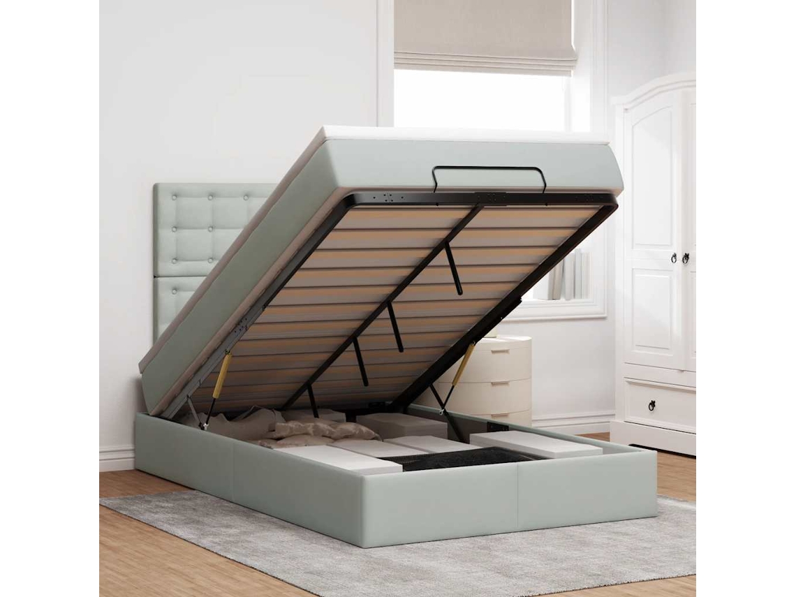 Vidaxl Estrutura De Cama Otomana Com Colchões Cinza Claro Veludo