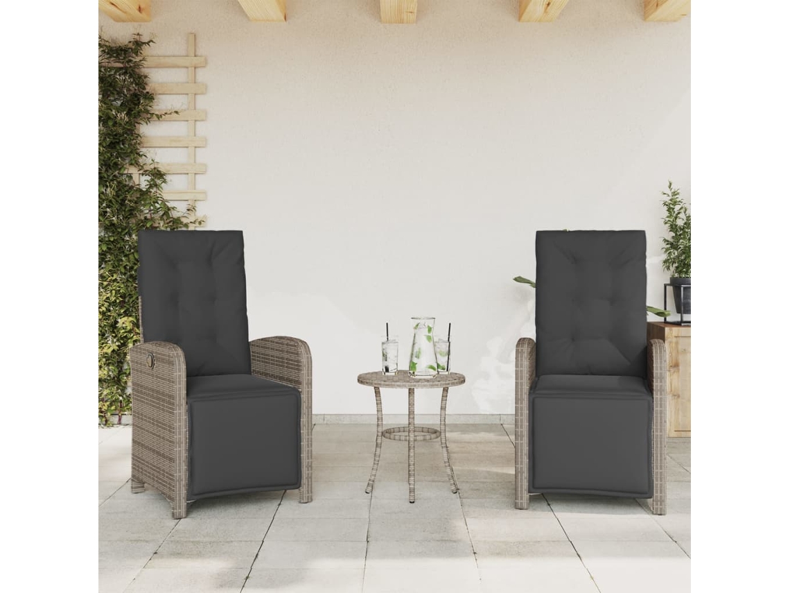 Cadeiras Jardim Reclináveis 2 Pcs C/ Apoio De Pés Vime Pe Cinza Dkd Home Decor