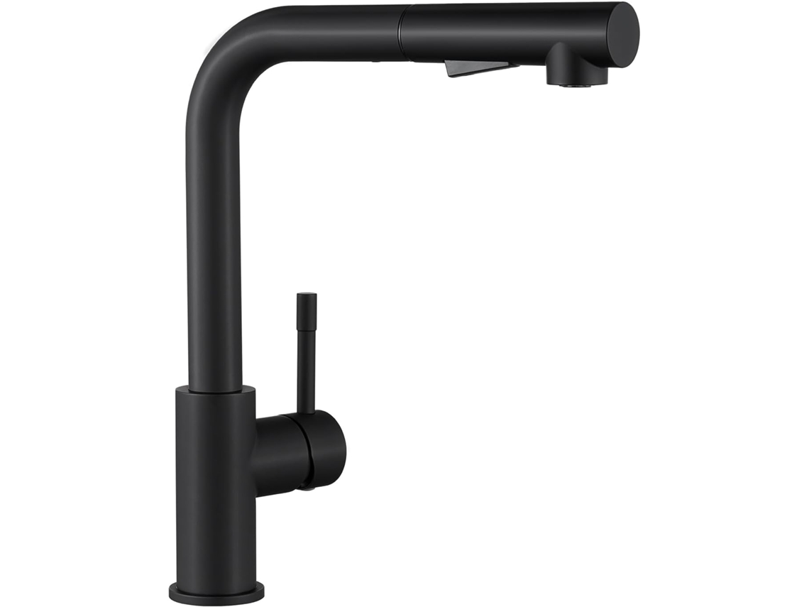 Torneira Misturadora De Cozinha, Misturador De Pia Em Aço Inoxidável Preto Fosco, Preta, Extensível Com Bico, Fácil De Instalar