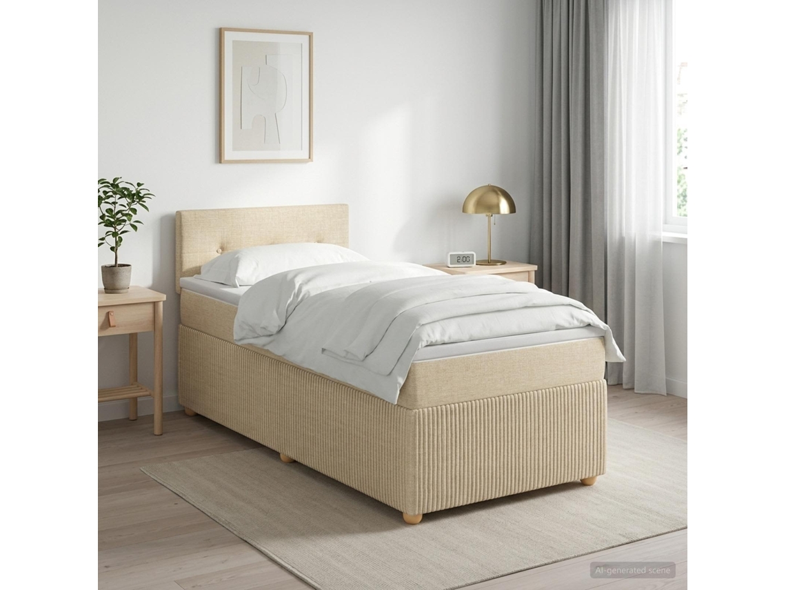 Vidaxl Cama Box Spring Com Colchão Creme 90 X 190 Cm Tecido