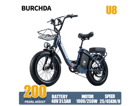 Bicicleta Elétrica BURCHDA U8 Dobrável 800 W 20 31 5 Ah 8 Velocidades 45Km/H Preto