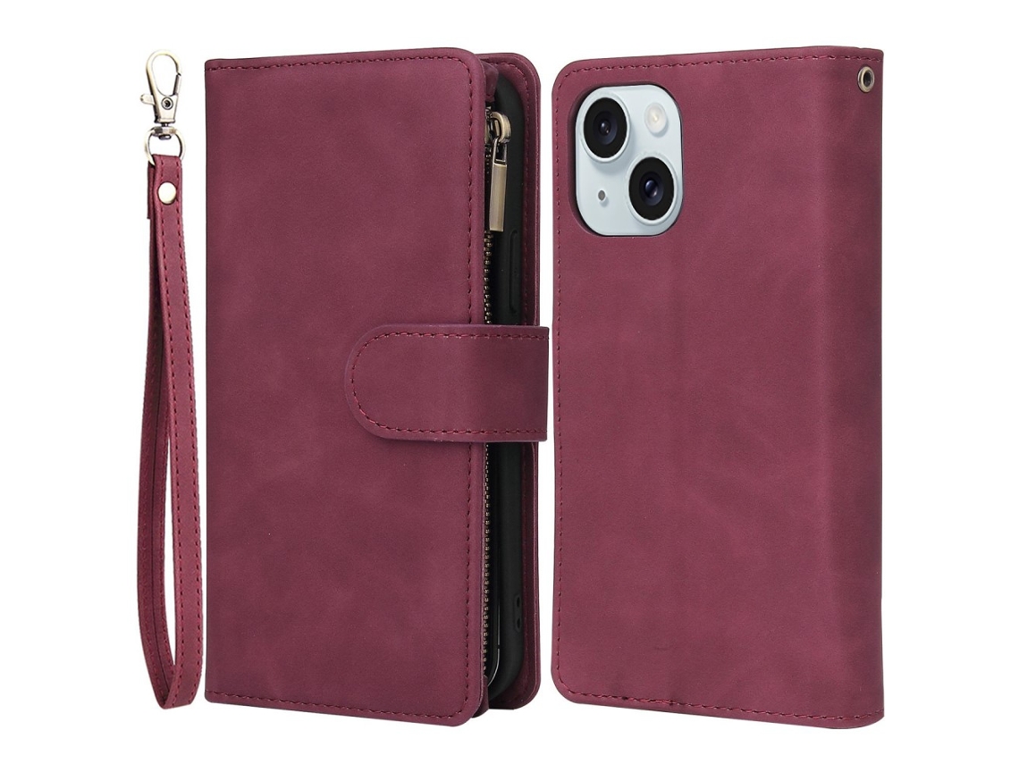 Capa Para Iphone 15 Plus Pele Sintética Com Porta-cartões Vermelho