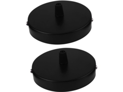 Conjunto De 2 Bases Redondas Para Luminárias De Teto Em Aço E Plástico Preto, Base Leve.