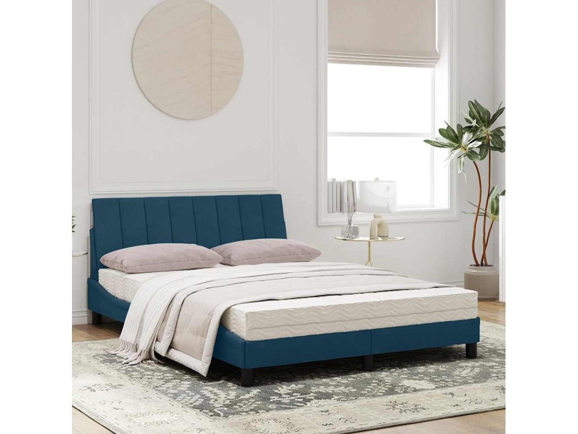 Vidaxl Cama com Colchão Hanko 120x200 Cm Veludo Azul