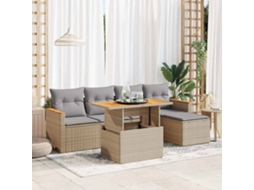 Vidaxl 6 Pcs Conjunto Sofás Jardim Com Almofadões Vime Pe/acácia Bege