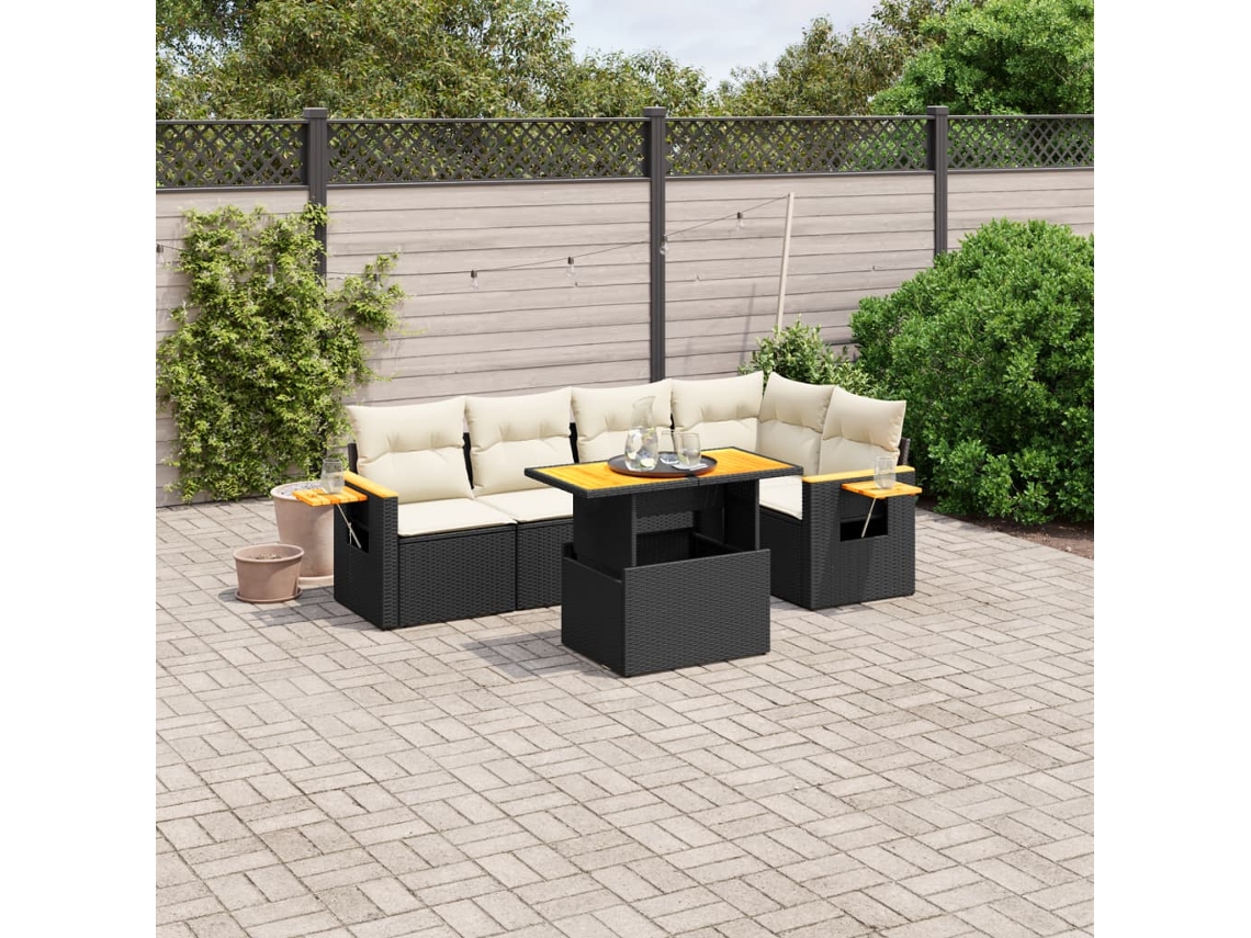 Vidaxl 6 Pcs Conjunto Sofás De Jardim C/ Almofadões Vime Pe Preto