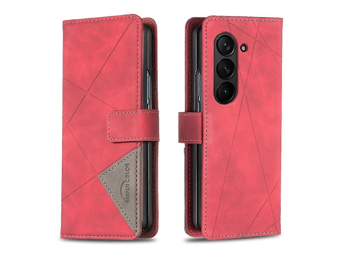 Capa De Celular Em Couro Com Textura De Losango E Fecho Magnético Para Samsung Galaxy Z Fold5