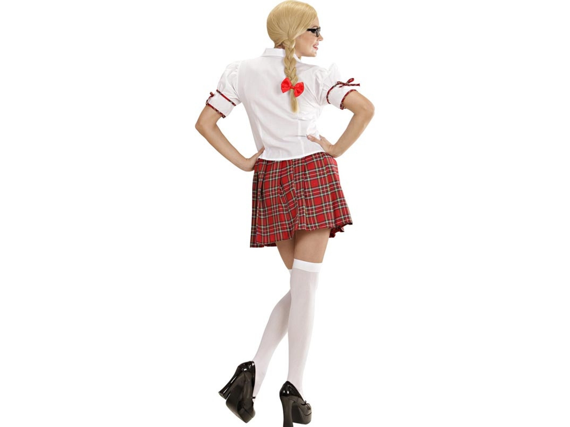 Fato de colegial branco e vermelho com gravata para mulher