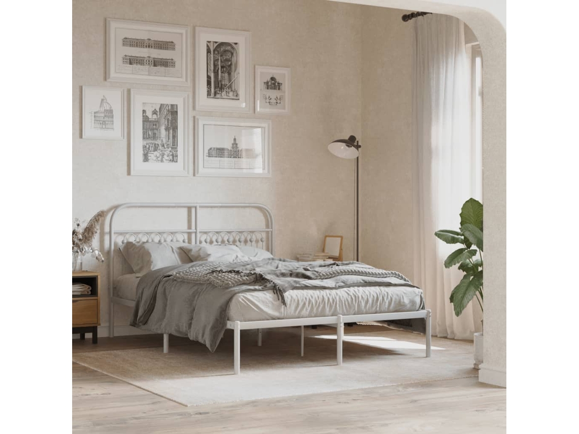Estrutura De Cama Com Cabeceira 140x200 Cm Metal Branco