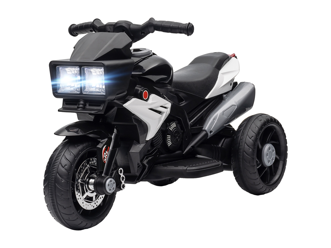 Motocicleta Elétrica Infantil Com 3 Rodas Para Crianças Acima De 3 Anos Bateria 6v Com Luzes E Música 86x42x52 Cm Branco