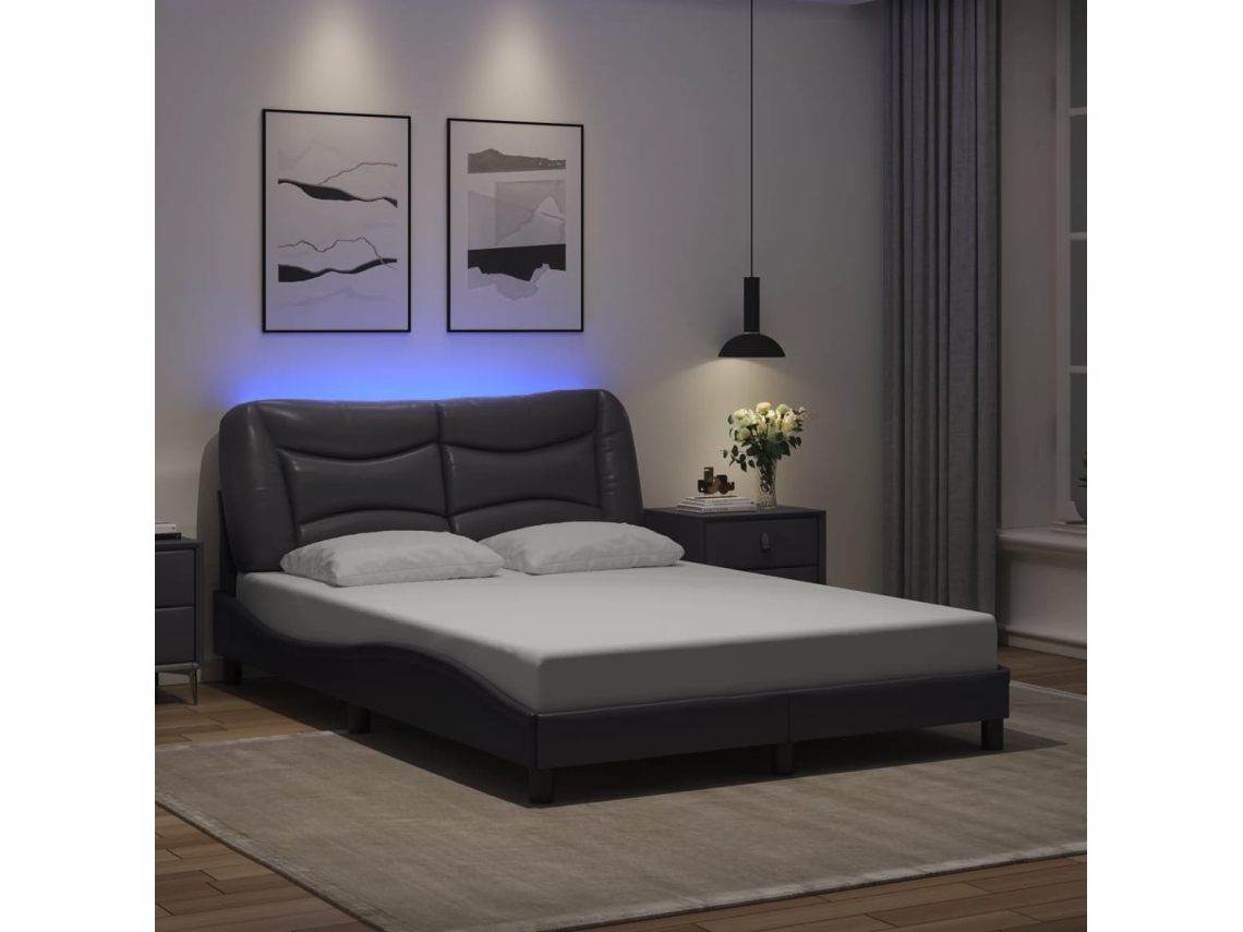 Vidaxl Estrutura De Cama Com Led Sem Colchão Hvar 140x190 Cm Cinza