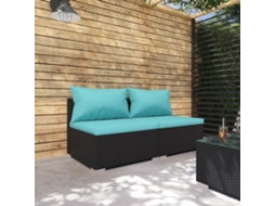 Vidaxl 2 Pcs Conjunto Lounge De Jardim C/ Almofadões Vime Pe Preto