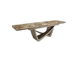 Mesa De Jantar Oval Extensível Barril Oval Mármore Porcelana E Aço Metálico Taupe Angel Cerdá