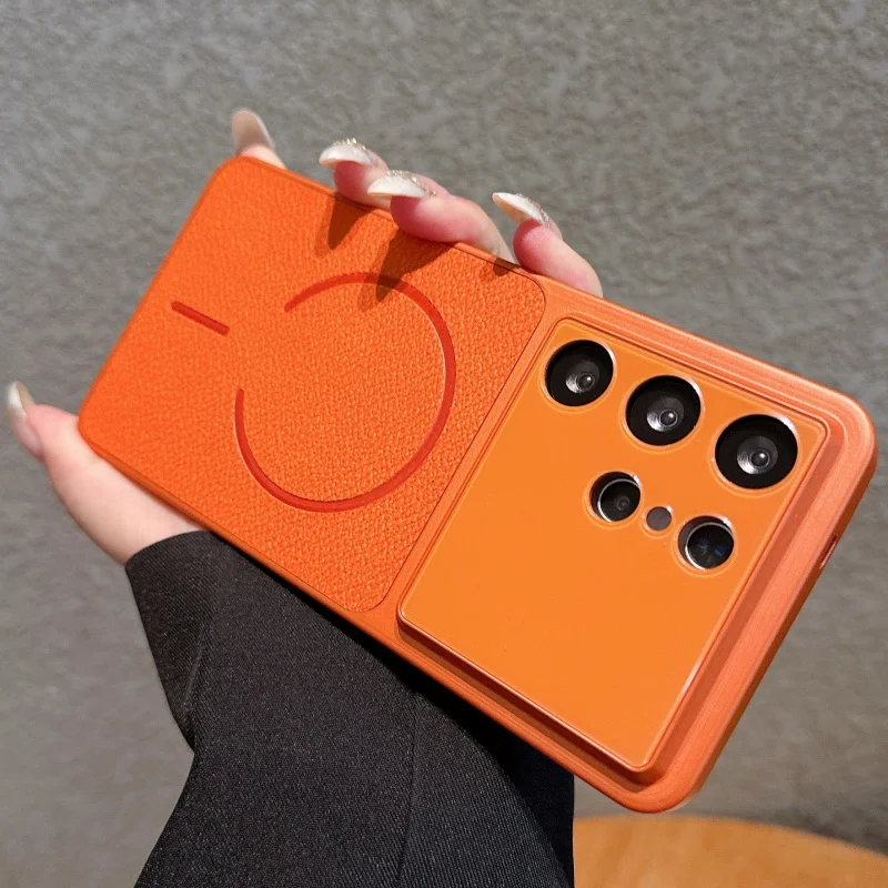 Capa Protetora Rígida Texturizada Em Couro (laranja Para Galaxy S26 Ultra), Compatível Com Carregamento Sem Fio.