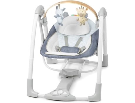 Balanço Elétrico Compacto Para Bebê Chambray, Arco De Aprendizagem De Madeira, 5 Velocidades De Balanço, 8 Melodias E 3 Sons Ingenuity