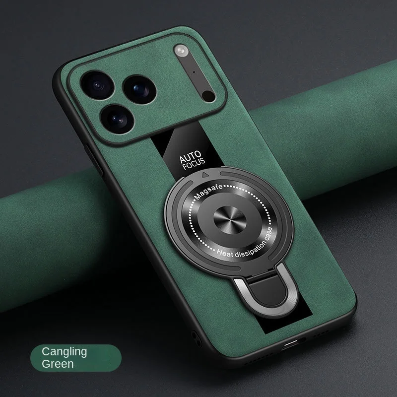 (verde, Iphone 14 Plus) Capa Para Celular Com Toque Em Fibra Fosca, Suporte De Anel Magnético E Proteção Contra Impactos.