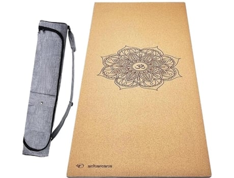 Tapete de yoga ACHAMANA, borracha natural e cortiça 5mmx68cmx1,83m - Mandala Om