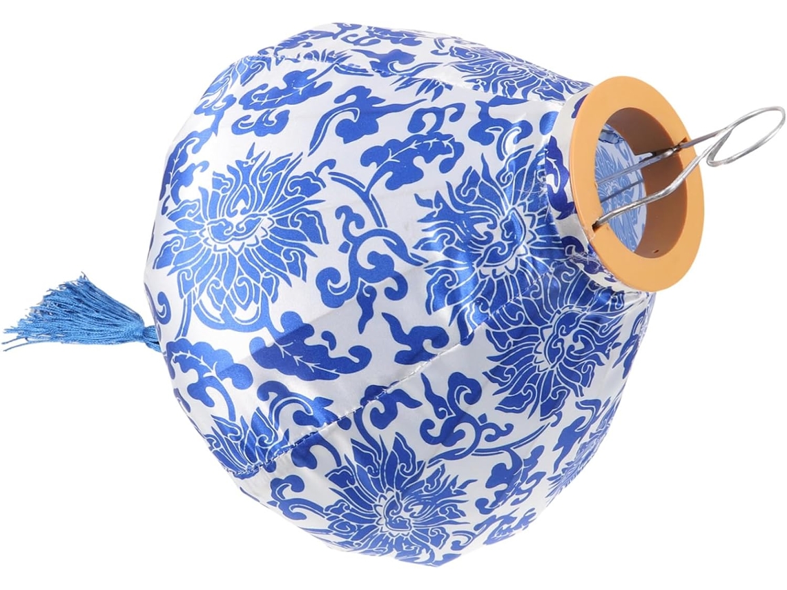 Lanterna De Tecido Azul Antigo Com Estampa Floral, Decoração Suspensa Para O Festival Do Meio Outono Gokoco