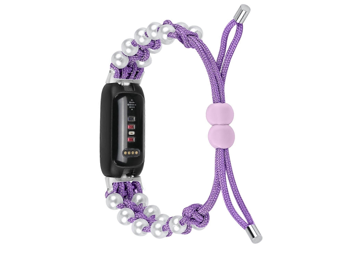 Pulseira de relógio inteligente ajustável com corda trançada e decoração de pérolas para Fitbit Inspire 3 Ly Ebike