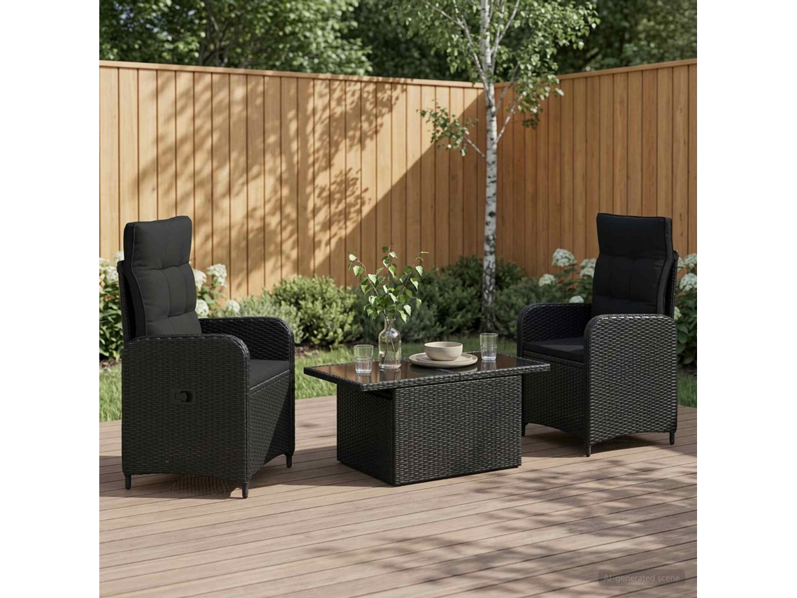 Vidaxl Conjunto De Jantar Para Exterior 3 Unid. Preto Vime Pe