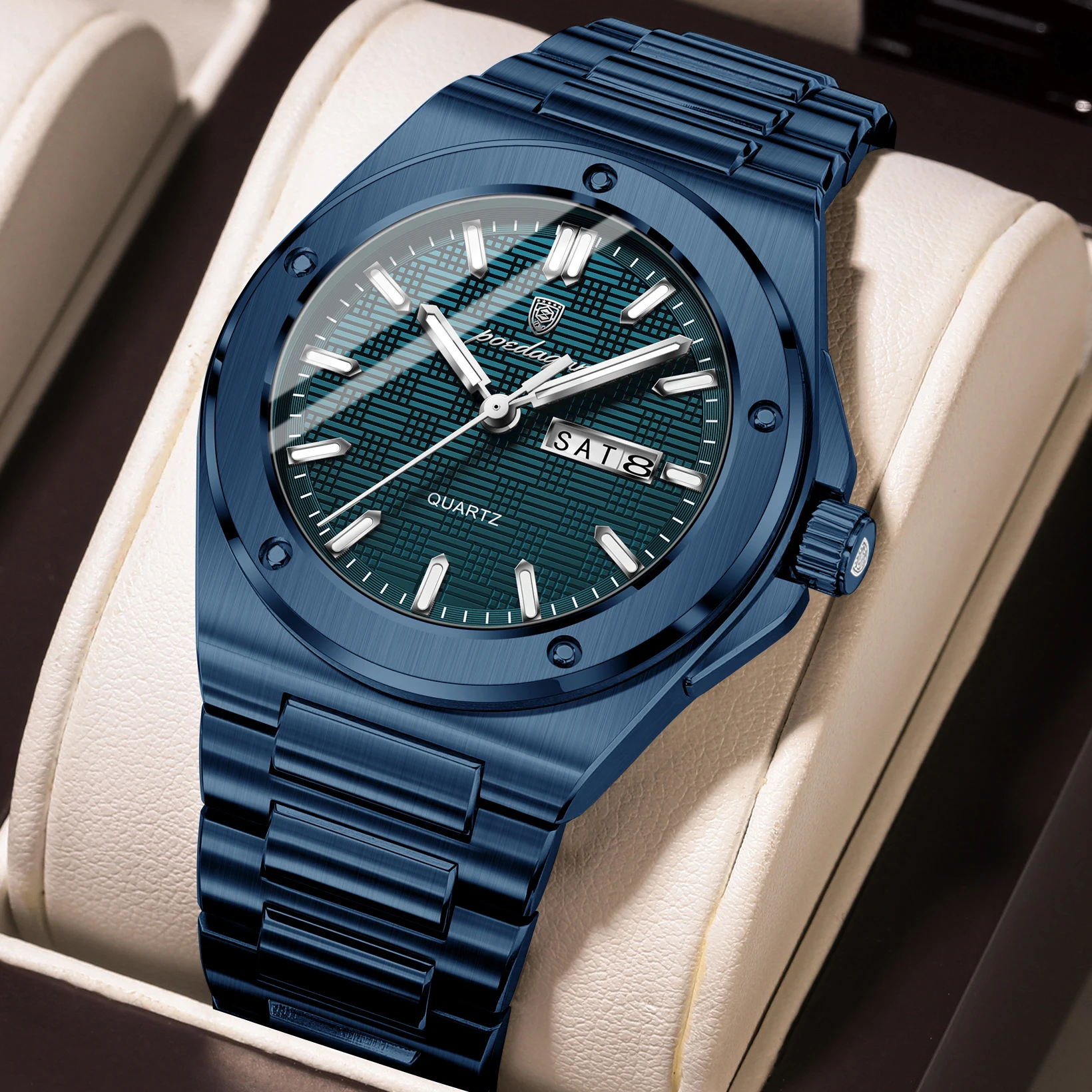 Relógio Masculino Casual De Quartzo (azul), Com Exibição De Data E Dia Da Semana, À Prova D'água E Luminoso, Elegante.