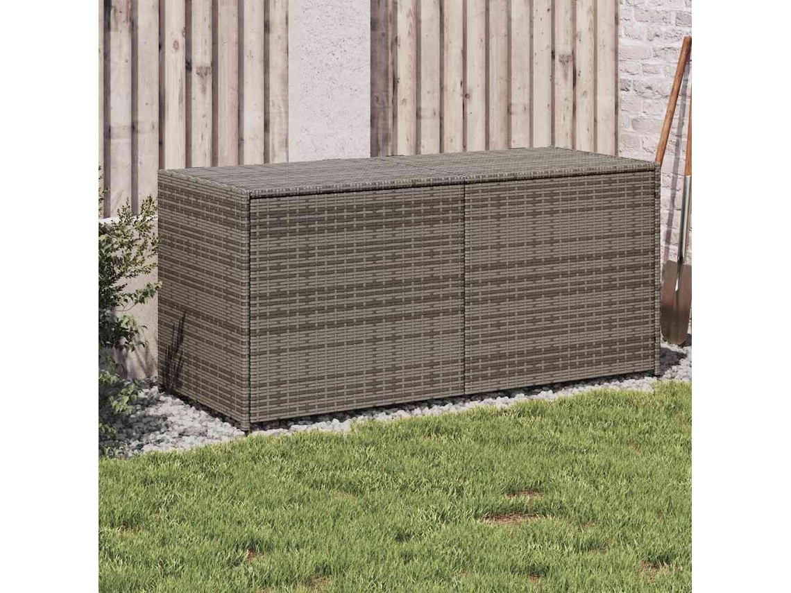 Vidaxl Caixa De Arrumação Para Jardim 283l Vime Pe Cinzento