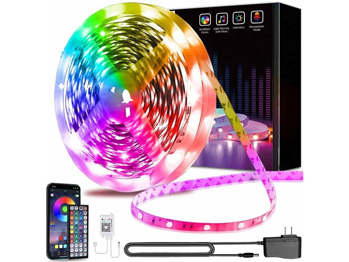 Fita de Led Bluetooth de 15 Metros, 5050 Rgb, Flexível e Multicolorida, Controlada por Aplicativo de Smartphone BRILVIBERA