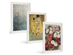 Composição De Quadros Na Parede Flores, Árvores, Pintura, Klimt Moldura Branca Quadros Para A Sala De Estar Espelharte (3 Piezas De 40x60 Cm)