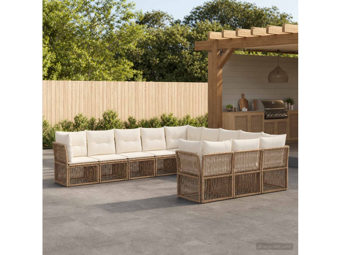 Vidaxl Conjunto De Sofá De Jardim 11 Pcs Bege Vime Pe