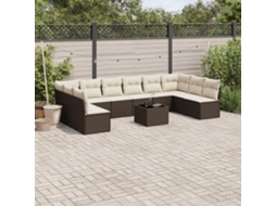 Vidaxl 11 Pcs Conjunto Sofás de Jardim C/ Almofadões Vime Pe Castanho