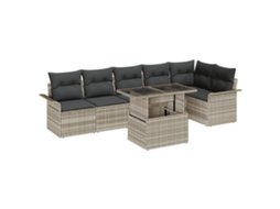 Conjunto 7 Conjunto De Sofá De Jardim Vidaxl Cinzento-claro Vime Pe (297,5 X 132,5 X 85 Cm)