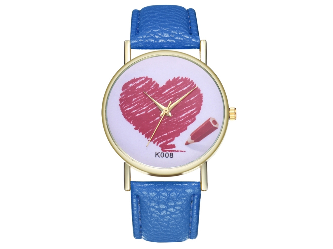 Relógio de pulso Zhoulianfa Love Design em couro PU com mecanismo de quartzo para casais, azul royal.