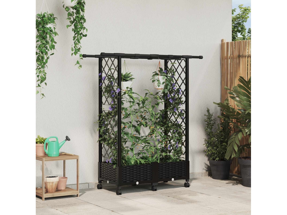 Vidaxl Cama Elevada Com Treliça E Telhado Preto 122,5 X 40 X 127 Cm Pp