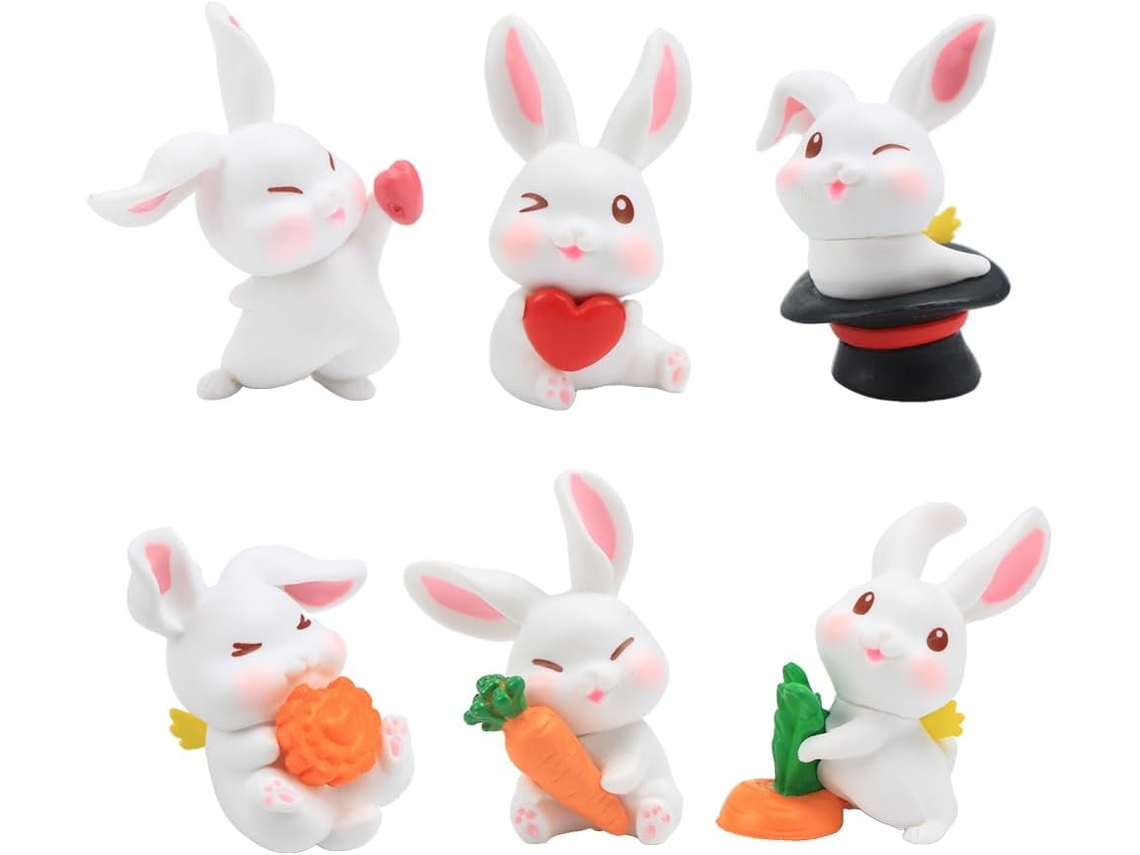 Conjunto de 6 Coelhinhos Fofos Desenho Animado, Decoração de Mesa, Enfeites de Páscoa BRILVIBERA