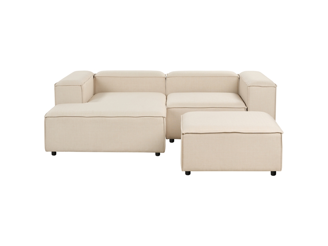 Sofá estofado com banqueta para os pés BELIANI Ardal de Poliéster Creme 240x180x68