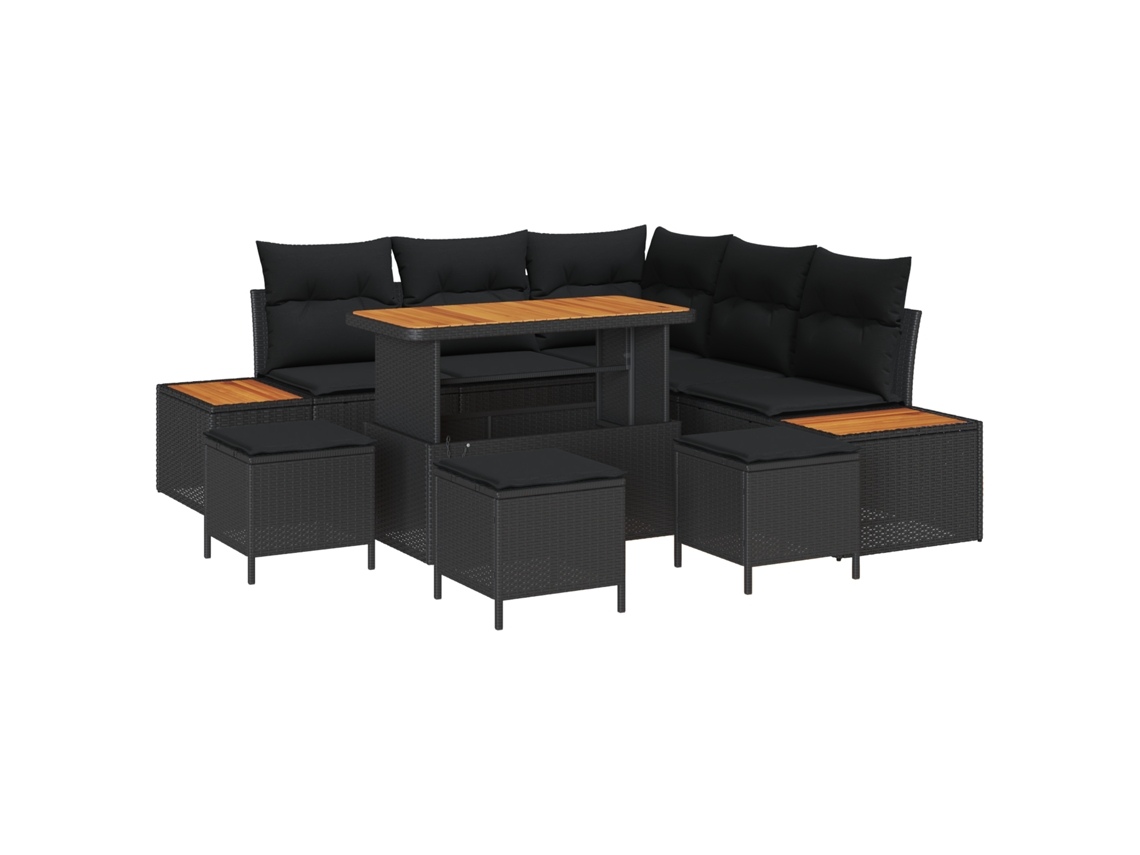 Conjunto 9 Sofá De Jardim Vidaxl Preto Vime Pe (110 X 55 X 71 Cm)