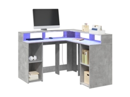 Vidaxl Secretária Luzes Led 130x130x91cm Deriv. Madeira Cinza Cimento